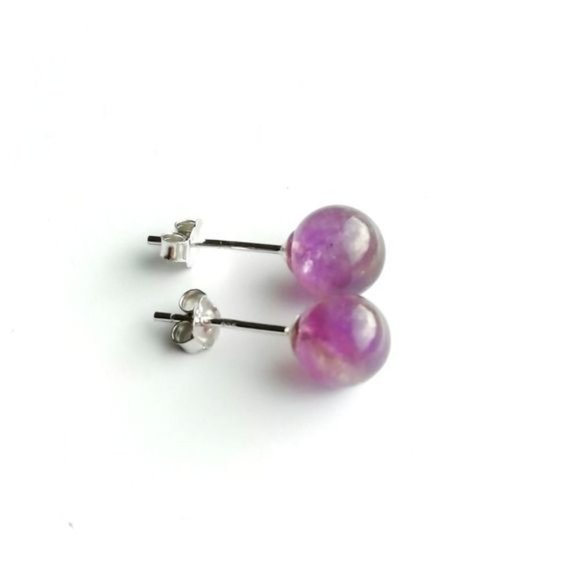 New Sterling silver rock amethyst ball earrings - Picture 7 of 7